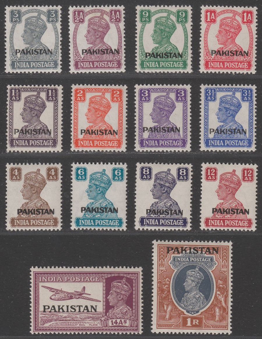 Pakistan 1947 KGVI Overprint Short Set to 1r Mint SG1-14 UMM