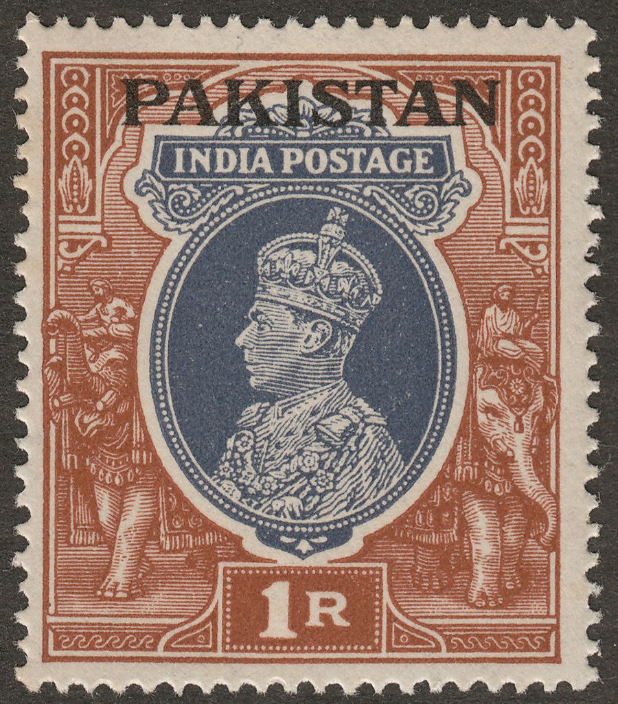 Pakistan 1947 KGVI 1r Grey and Red-Brown Opt on India wmk Inverted Mint SG14w