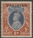 Pakistan 1947 KGVI 1r Grey and Red-Brown Opt on India wmk Inverted Mint SG14w