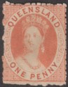 Queensland 1863 QV Chalon 1d Orange-Verm rough perf 13 Unused SG22 c£120 as mint