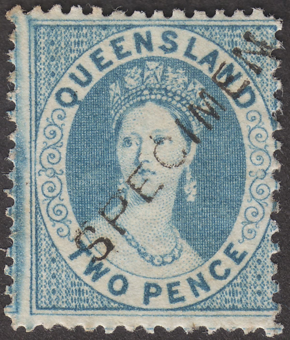 Queensland 1867 QV SPECIMEN Opt Chalon 2d Blue Mint SG61s