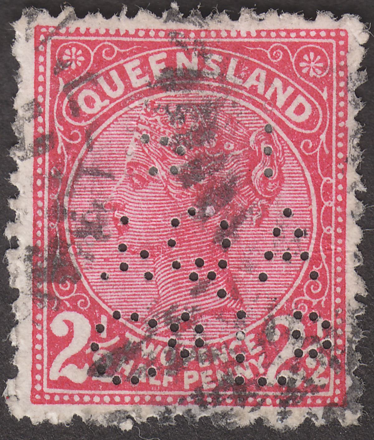 Queensland 1890 QV 2½d Carmine Used with BI&QA Co Ld Perfin Australia