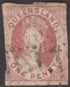 Queensland 1860 Queen Victoria 1d Carmine-Rose Imperf Used SG1 cat £800 CUT INTO