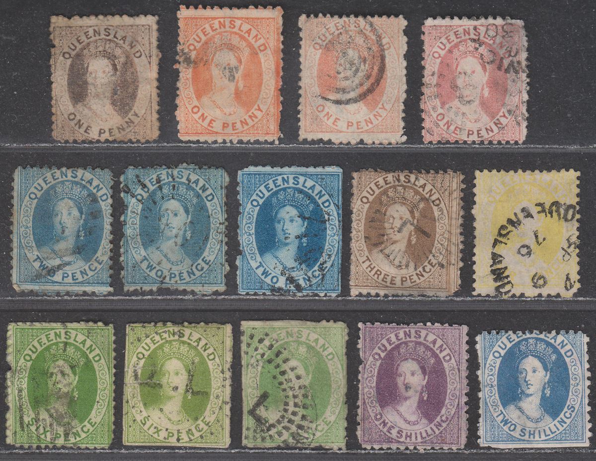 Queensland 1868-78 Queen Victoria Chalon Selection to 2sh Used mixed condition
