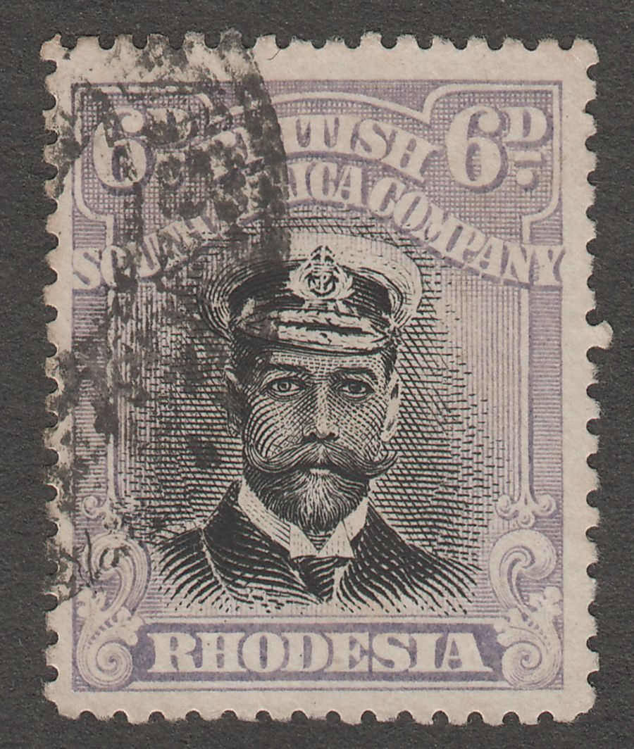 Rhodesia 1913 KGV Admiral 6d Black and Mauve Die I p15 Used SG217