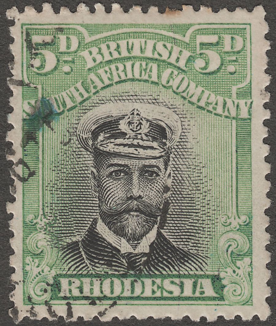 Rhodesia 1913 KGV Admiral 5d Black and Green Die I p14 Used SG212