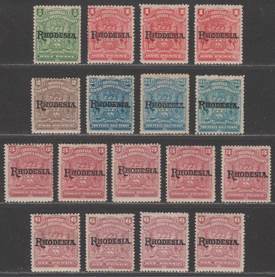 Rhodesia 1909 King Edward VII Mono Arms Overprint Selection to 6d w Shades Mint