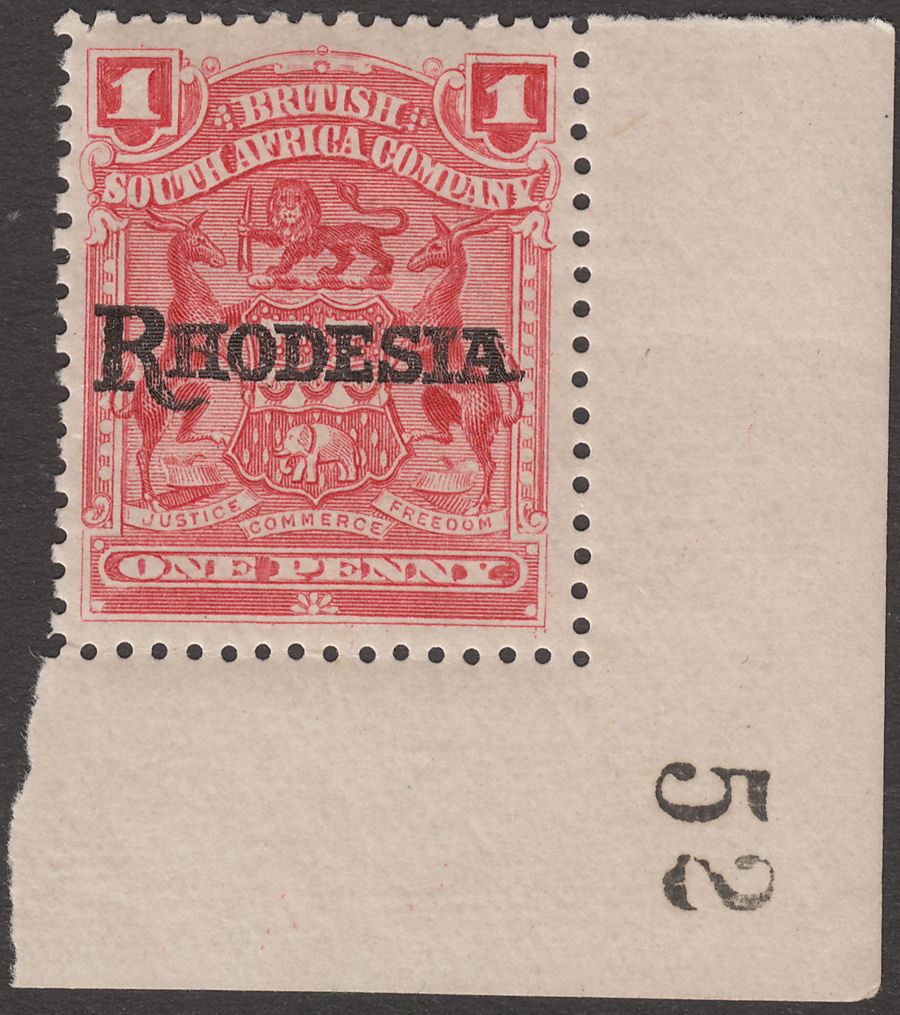 Rhodesia 1909 KEVII Mono Arms 1d Carmine-Rose Overprint w Sheet No Mint SG101