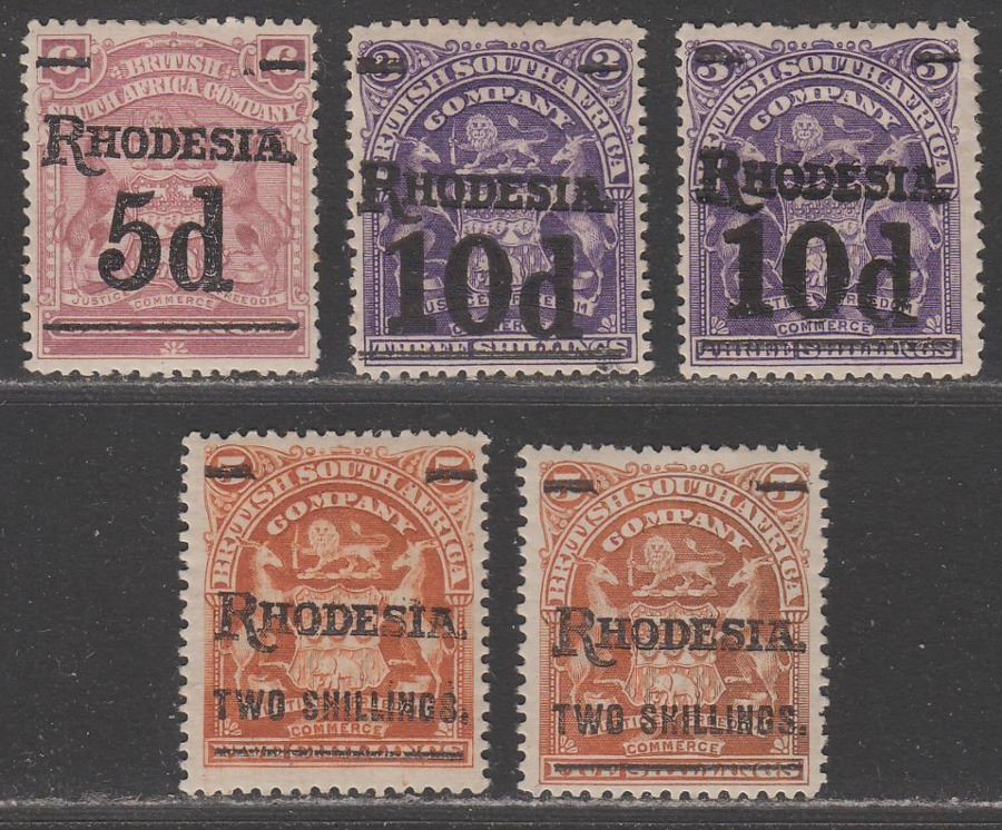 Rhodesia 1909 King Edward VII Mono Arms Surcharge Part Set to 2sh Mint