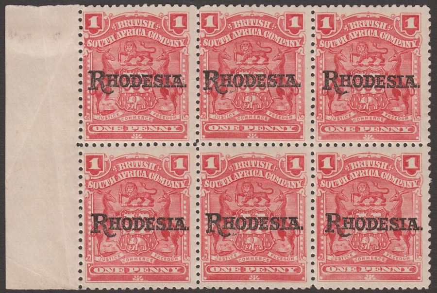 Rhodesia 1909 KEVII Mono Arms 1d Carmine-Rose Overprint Block Mint SG101 cat £66