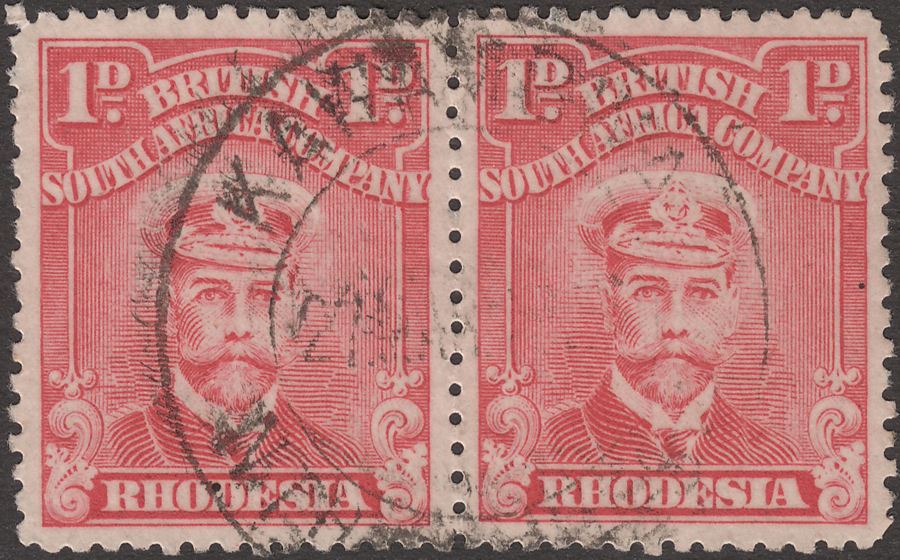 Rhodesia KGV Admiral 1d Red Pair Used with KAWAMBWA Postmark Proud D2