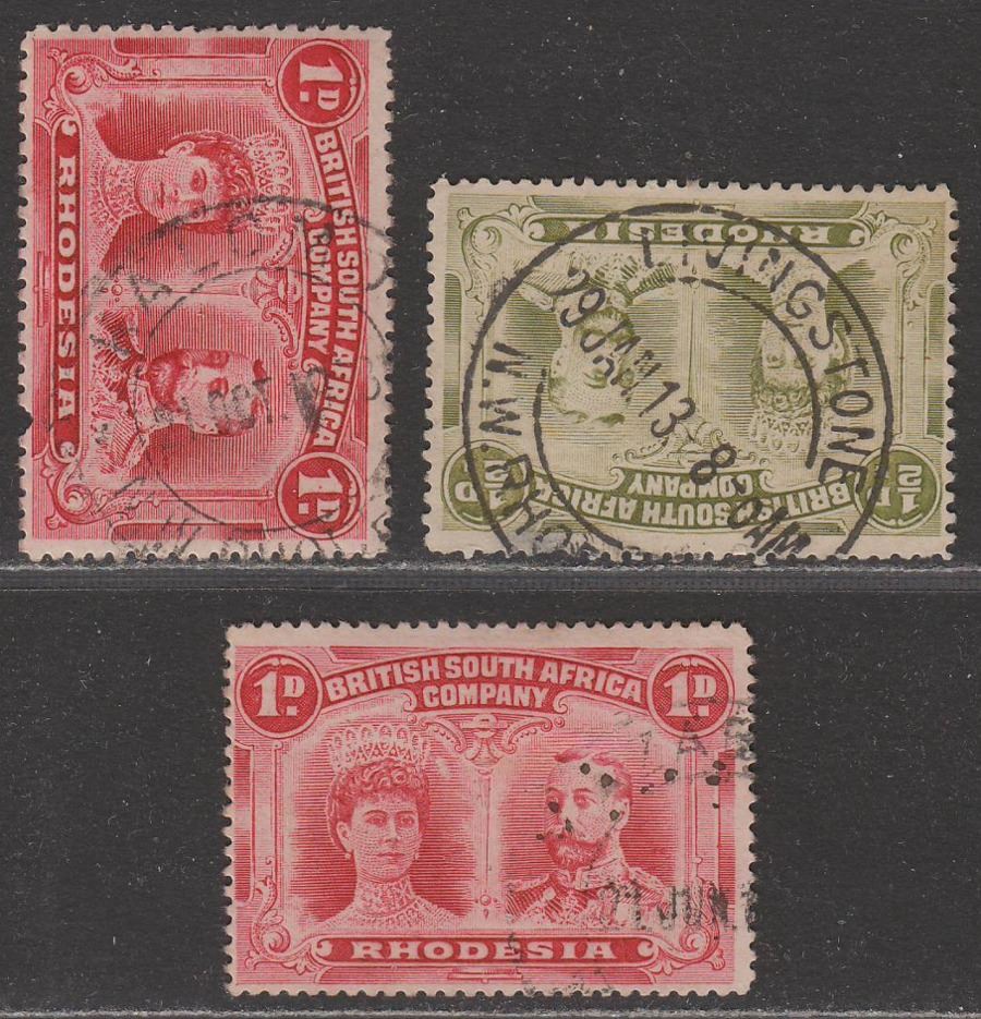 Rhodesia KGV Double Head Selection Used KALOMO, LIVINGSTONE, MAZABUKA Postmarks