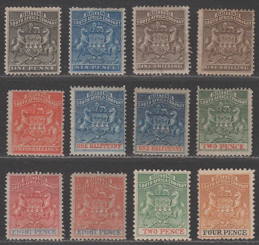 Rhodesia BSAC 1892-95 QV Small Arms Selection to 2sh Mostly Mint inc 2d, 4d p12½