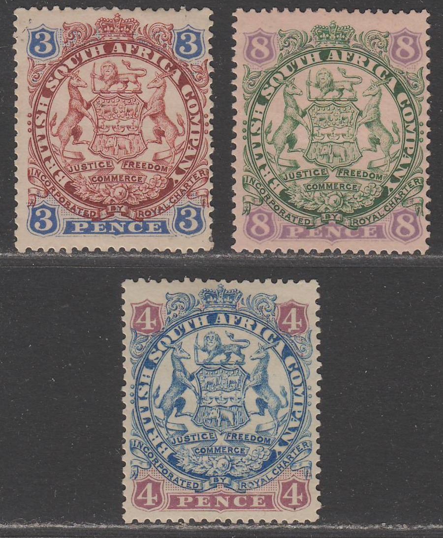 Rhodesia BSAC 1896-97 QV Large Arms Selection to 8d Mint