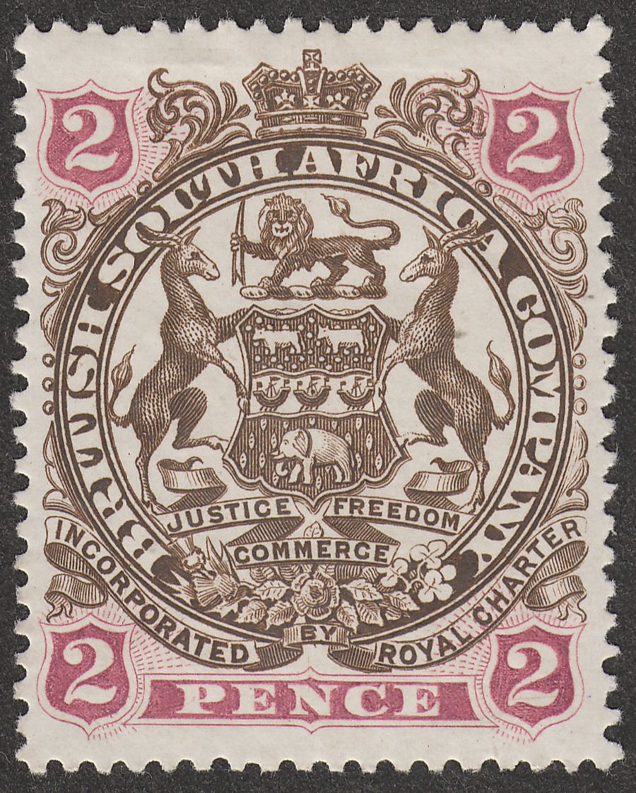 Rhodesia 1897 BSAC Large Arms 2d Brown and Mauve Mint SG68