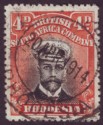 Click for more photos and details Rhodesia 1913 KGV Admiral 4d Black and Orange-Red Die I p15 Used SG216