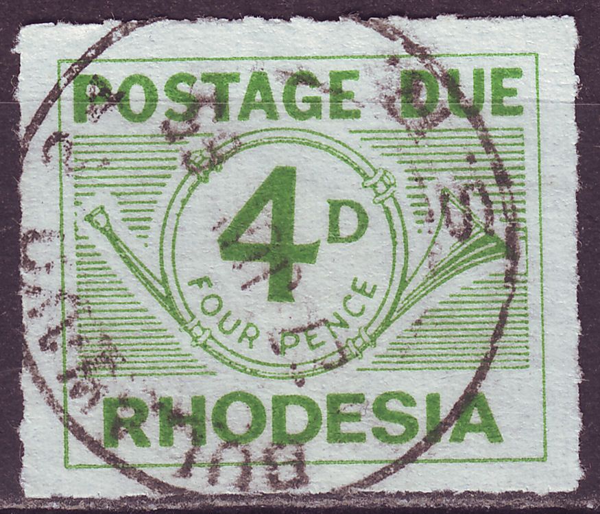 Rhodesia 1965 Postage Due 4d Green Roulette Used SG D10