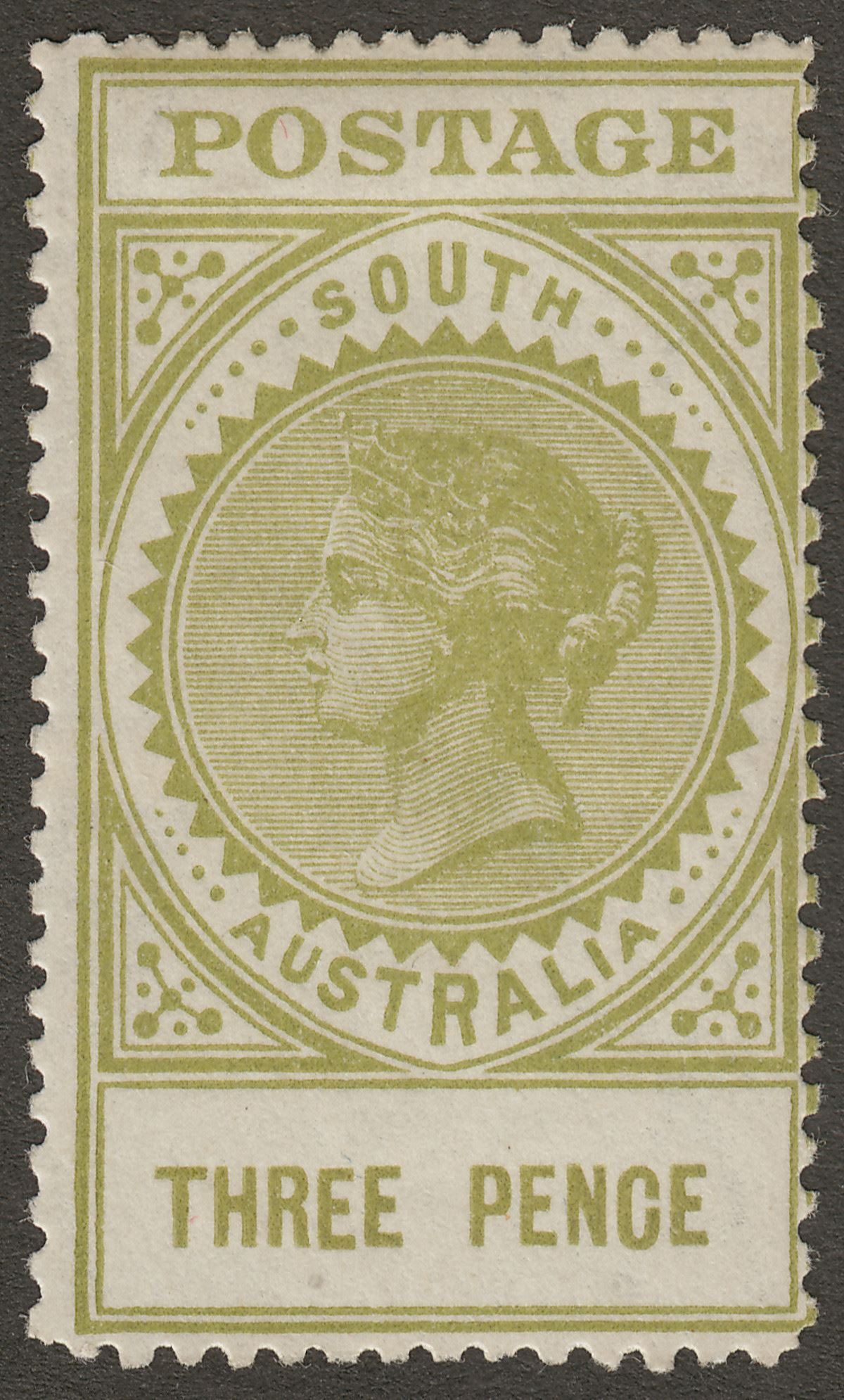 South Australia 1909 QV Thick Postage 3d Sage-Green 17mm perf 12½ Mint SG298b