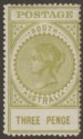 Click for more photos and details South Australia 1909 QV Thick Postage 3d Sage-Green 17mm perf 12½ Mint SG298b