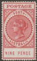 Click for more photos and details South Australia 1911 QV Thick Postage 9d Brown-Lake perf 12½ Mint SG286b cat £17