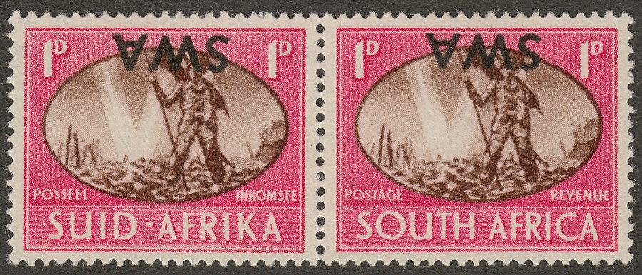 South West Africa 1945 KGVI Victory SWA Overprint Inverted 1d Pair Mint SG131a