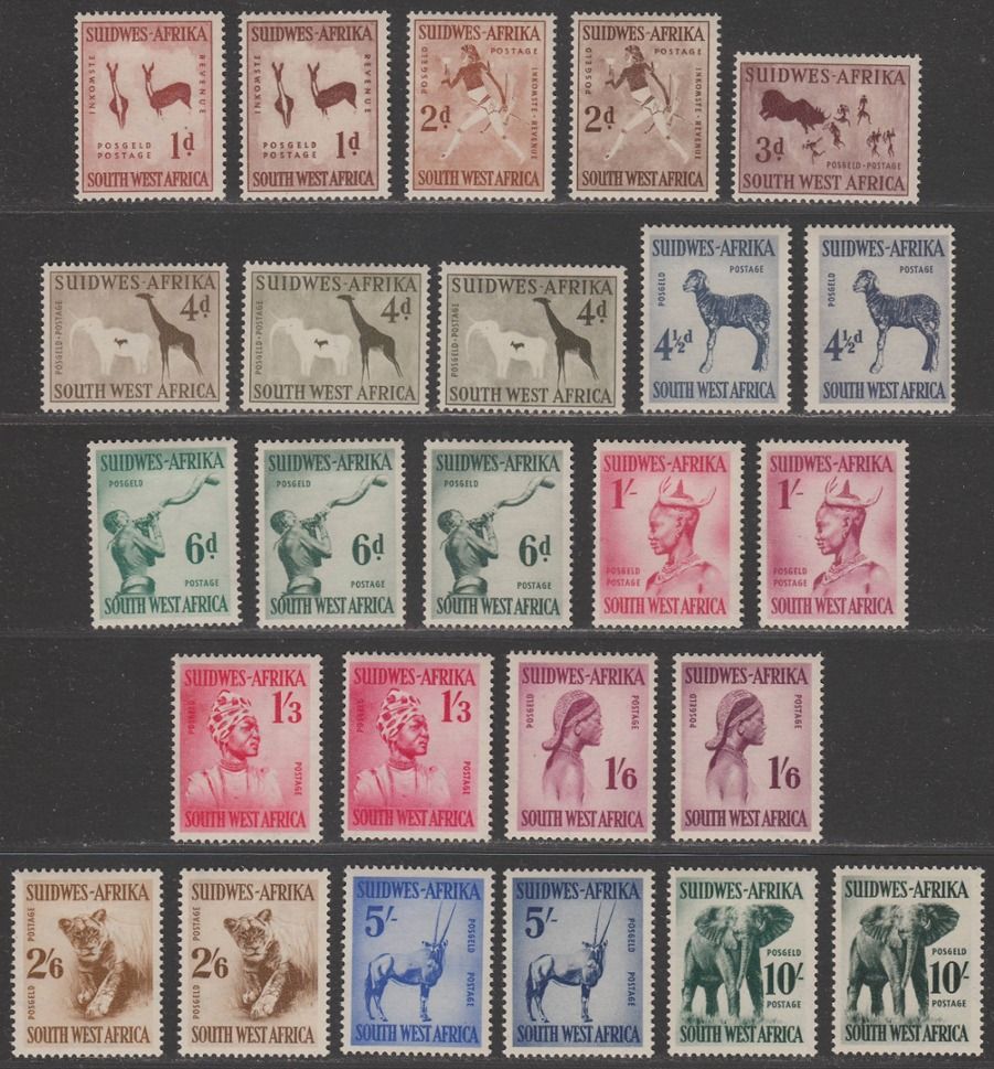 South West Africa 1954 QEII Definitives Set of 25 Colour Trials SACC Footnote