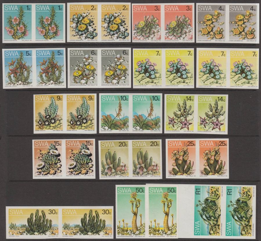 South West Africa 1973 Succulents Set of 17 Imperf Pairs Mint SG241-256 var
