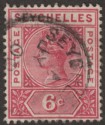 Seychelles 1900 QV 6c Carmine with Variety Repaired S Used SG29a