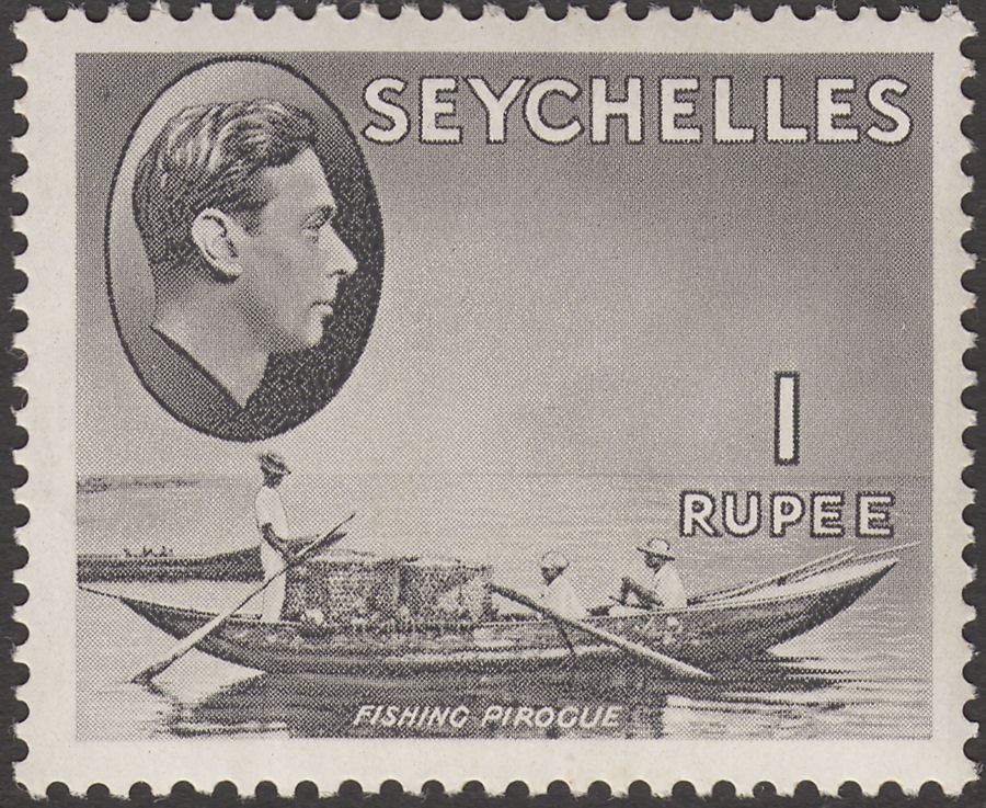Seychelles 1941 KGVI Pirogue 1r Grey-Black Chalky Mint SG146a cat £70 toned gum
