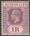 Click for more photos and details Seychelles 1920 KGV 1r Dull Purple and Red Mint SG94