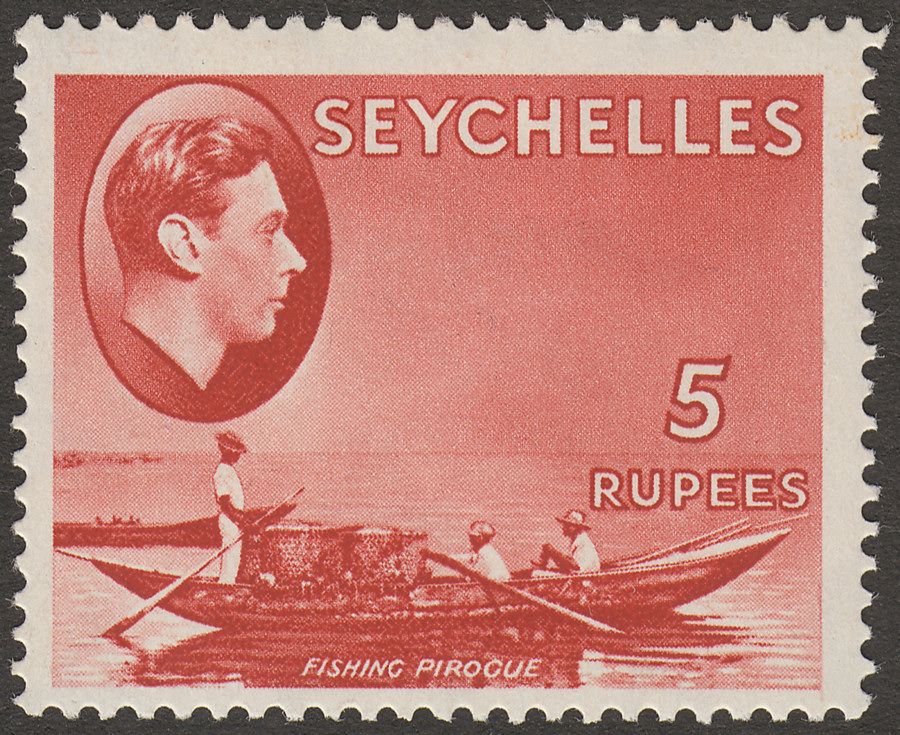 Seychelles 1938 KGVI Pirogue 5r Red Chalky Mint SG149