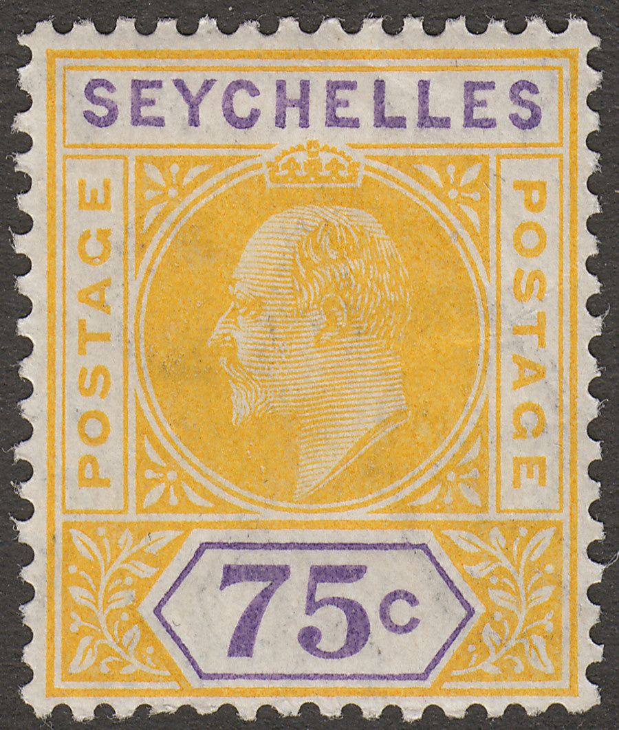 Seychelles 1906 KEVII 75c Yellow and Violet Mint SG68