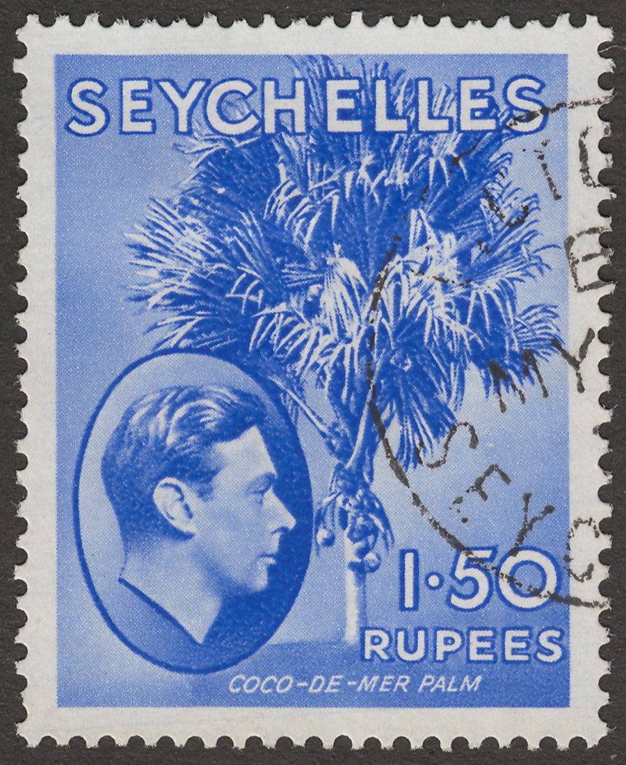 Seychelles 1938 KGVI Palm Tree 1r50c Ultramarine Chalky Used SG147