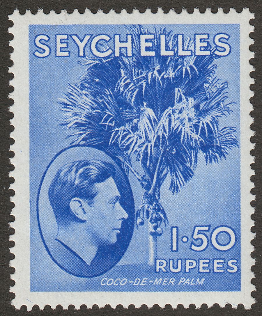 Seychelles 1942 KGVI Palm Tree 1r50c Ultramarine Mint SG147a