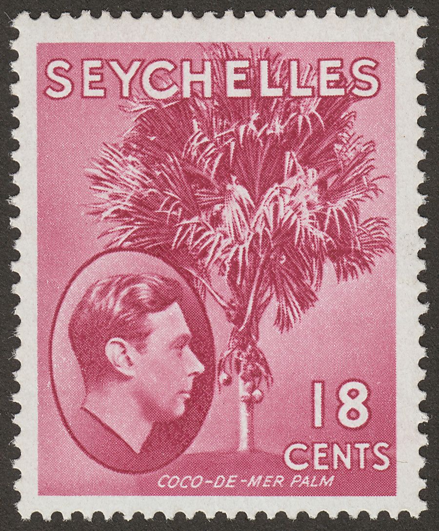 Seychelles 1942 KGVI Palm Tree 18c Carmine-Lake Mint SG139ca