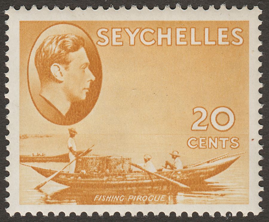 Seychelles 1941 KGVI Pirogue 20c Brown-Ochre Chalky Mint SG140a