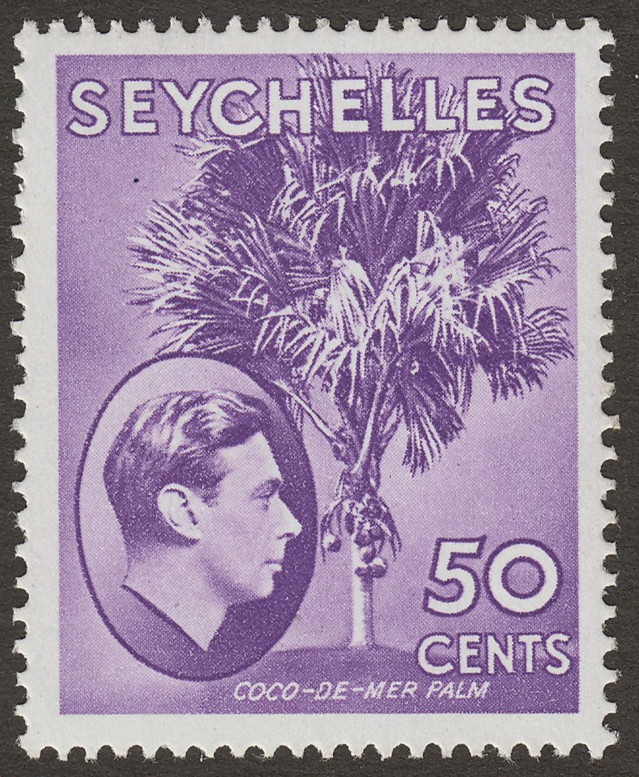 Seychelles 1949 KGVI Palm Tree 50c Bright Lilac Mint SG144b