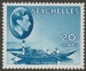 Click for more photos and details Seychelles 1938 KGVI Pirogue 20c Blue Mint SG140