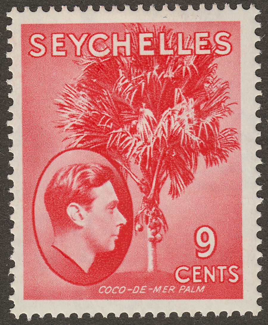 Seychelles 1938 KGVI Palm Tree 9c Scarlet Mint SG138