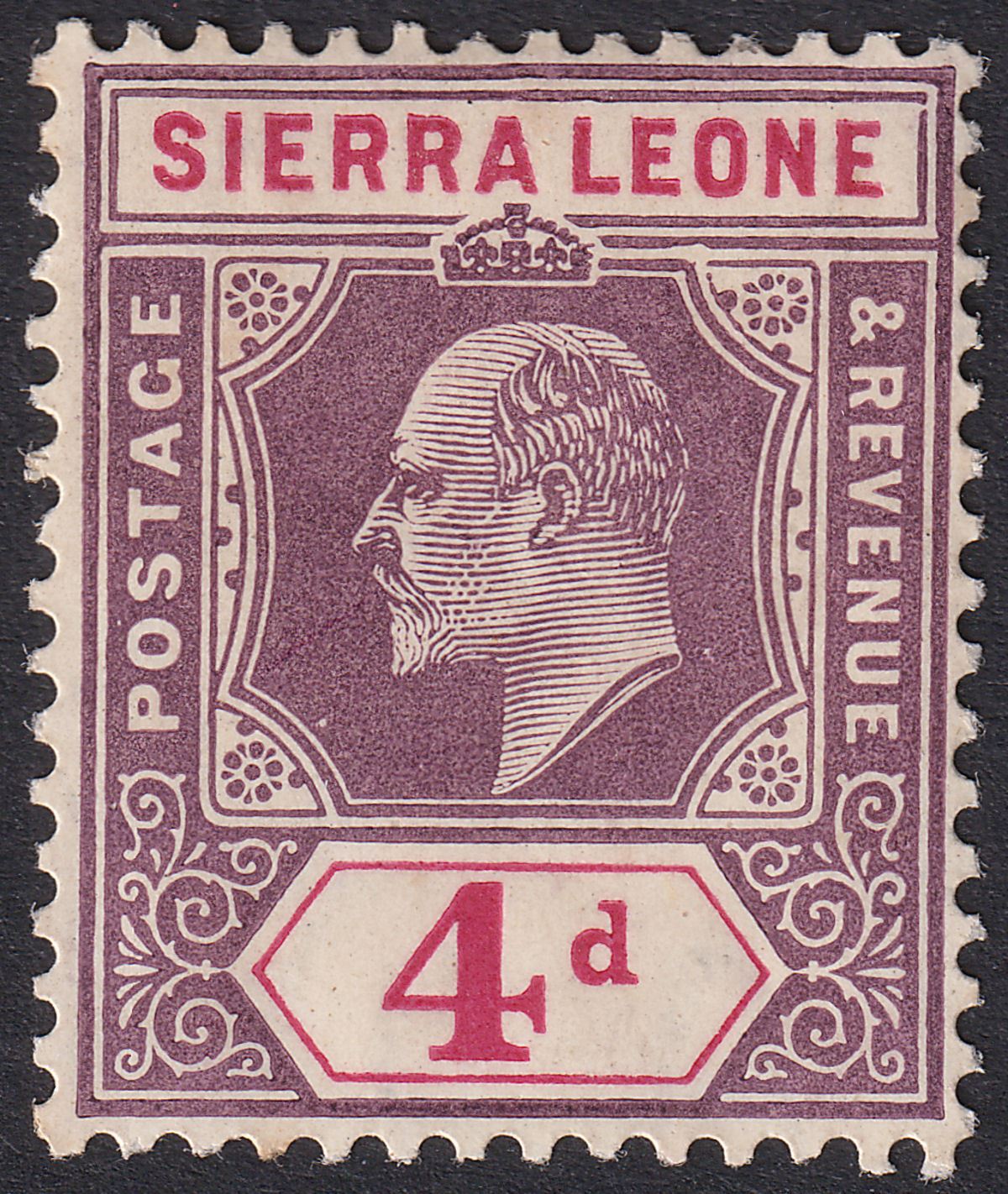 Sierra Leone 1905 KEVII 4d with Damaged Frame and Crown Variety Mint SG92a