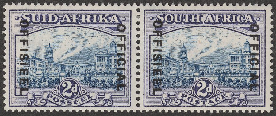 South Africa 1939 KGVI Union Buildings 2d Official Overprint Pair Mint SG O23