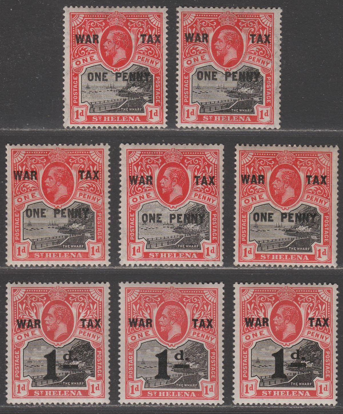 St Helena 1916-19 KGV War Tax 1d+1d Surcharge Selection Mint SG87-88