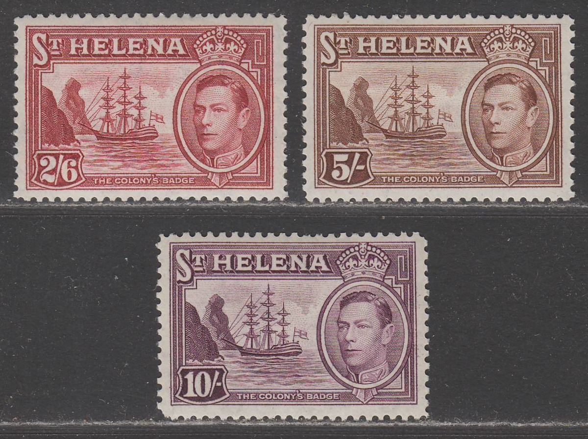 St Helena 1938 King George VI Badge 2sh6d, 5sh, 10sh Mint SG138-140 cat £60