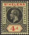 Click for more photos and details St Helena 1913 KGV 4d Black and Red on Yellow Mint SG85