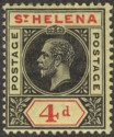 Click for more photos and details St Helena 1913 KGV 4d Black and Red on Yellow Variety Split A Mint SG85a