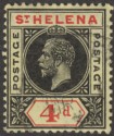 Click for more photos and details St Helena 1913 KGV 4d Black and Red on Yellow Variety Split A Used SG85a