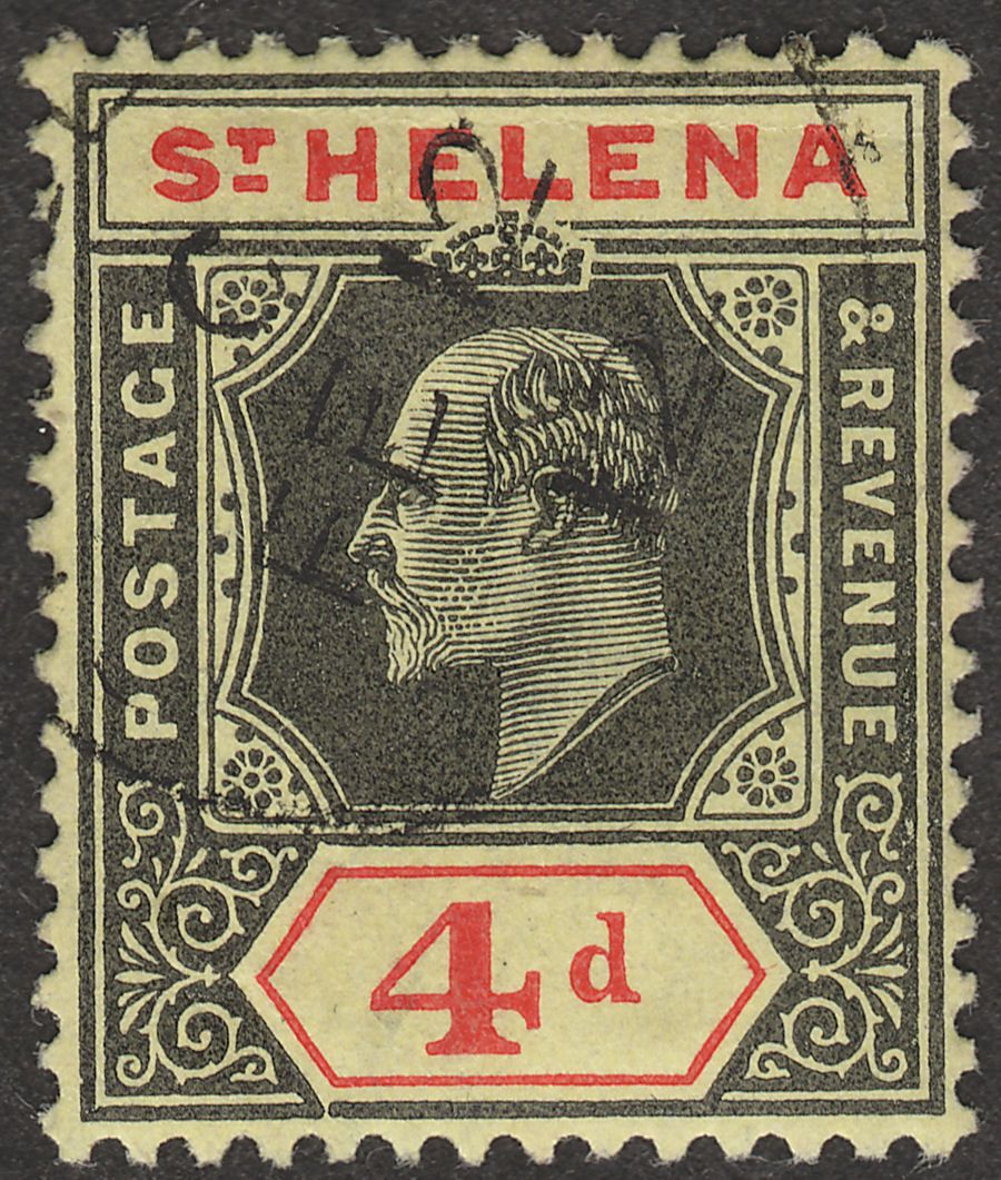 St Helena 1911 KEVII 4d Black + Red on Yellow Ordinary Paper Used SG66a cat £19