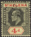 Click for more photos and details St Helena 1911 KEVII 4d Black and Red on Yellow Ordinary Paper Used SG66a