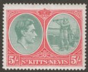 St Kitts-Nevis 1945 KGVI 5sh Bluish Green and Scarlet p14 Ordinary Mint SG77b