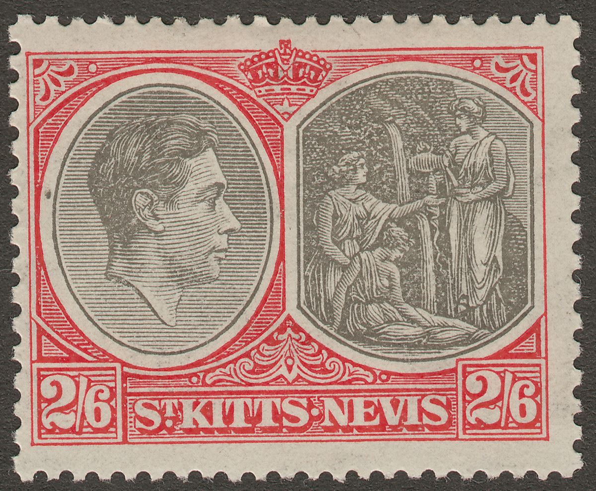 St Kitts-Nevis 1938 KGVI 2sh6d Black and Scarlet p13x12 Ordinary Mint SG76